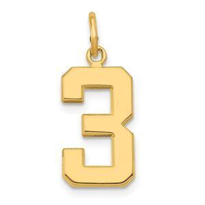 14k Yellow Gold, Athletic Collection Medium Polished Number 3 Pendant